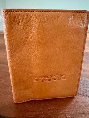 HOBO Quest Calfskin Leather Passport Wallet "Nowhere To Go But Everywhere" Brown
